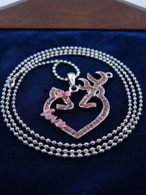 New Pink Rhinestone Buck/Doe Deer necklace Pendant is almost 2 inches, 17 inches